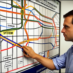 **

A team meticulously analyzing a complex system diagram resembling a subway map, highlighting application dependencies and infrastructure bottlenecks, under the title "Current System Analysis: Pinpointing Our Team's Location." The scene should evoke a sense of strategic planning and thorough evaluation.

**