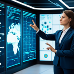 A professional female cloud engineer, fully clothed in a modest business suit, stands confidently in a futuristic, clean data center. She gestures towards a large holographic display showing an intricate, glowing cloud infrastructure network diagram, with AI-generated insights highlighting potential anomalies and simplified complexity. Perfect anatomy, correct proportions, natural pose, well-formed hands, proper finger count, natural body proportions. Professional photography, high quality, vibrant colors, clear focus. safe for work, appropriate content, fully clothed, professional.