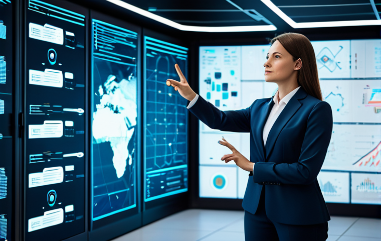 A professional female cloud engineer, fully clothed in a modest business suit, stands confidently in a futuristic, clean data center. She gestures towards a large holographic display showing an intricate, glowing cloud infrastructure network diagram, with AI-generated insights highlighting potential anomalies and simplified complexity. Perfect anatomy, correct proportions, natural pose, well-formed hands, proper finger count, natural body proportions. Professional photography, high quality, vibrant colors, clear focus. safe for work, appropriate content, fully clothed, professional.