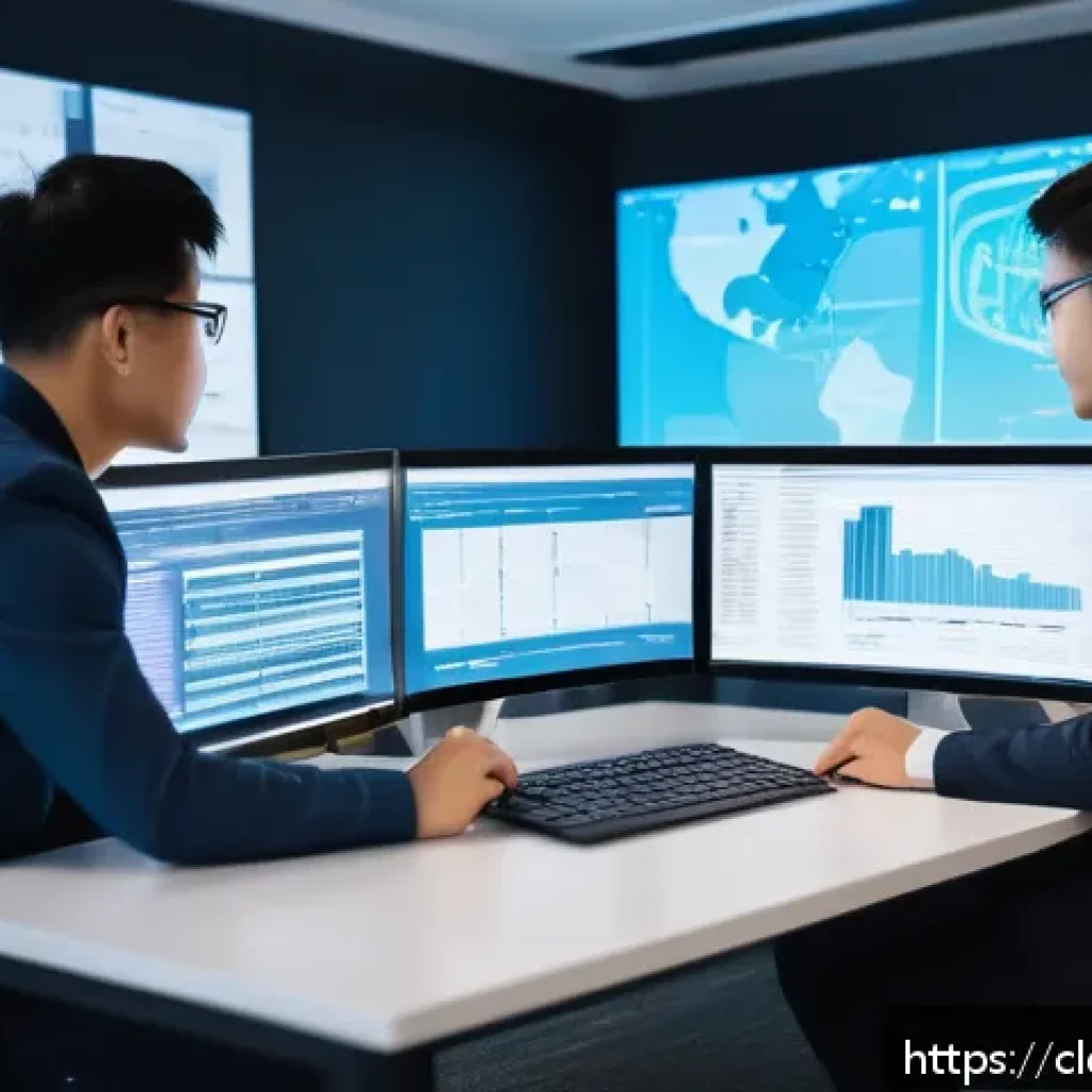 클라우드 네이티브 애플리케이션의 지속적 통합 - A futuristic software development team collaborating in a bright, modern office filled with multiple...